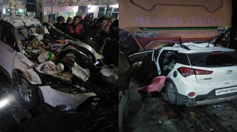 saharanpur accident tourist bus and i-20 5 dead